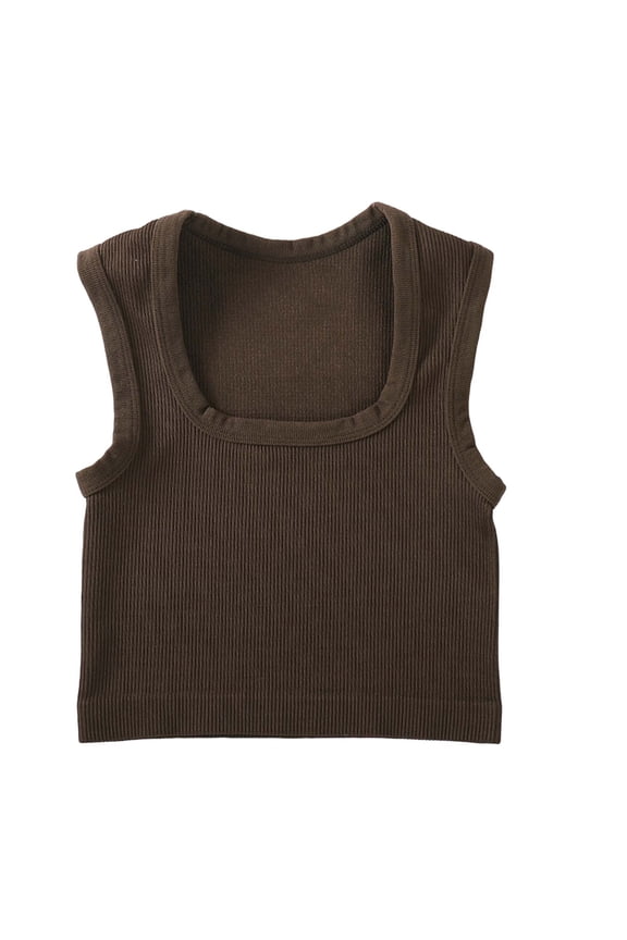 Womens Sleeveless Crewneck Ribbed Tank Tops Casual Basic Summer Top Slim Fitted Racerback Shirts Brown S(S)