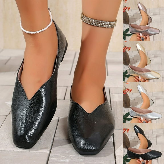 Hinvhai Womens Square Toe Ballet Flats Dress Shoes for Women Dressy Comfortable Slip On Flats Shoes Casual Silver 9.5(43)