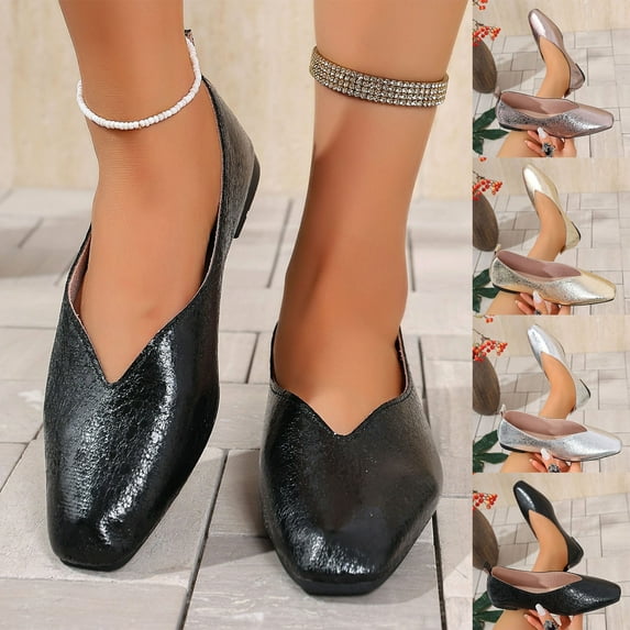 Hinvhai Womens Square Toe Ballet Flats Dress Shoes for Women Dressy Comfortable Slip On Flats Shoes Casual Silver 9.5(43)