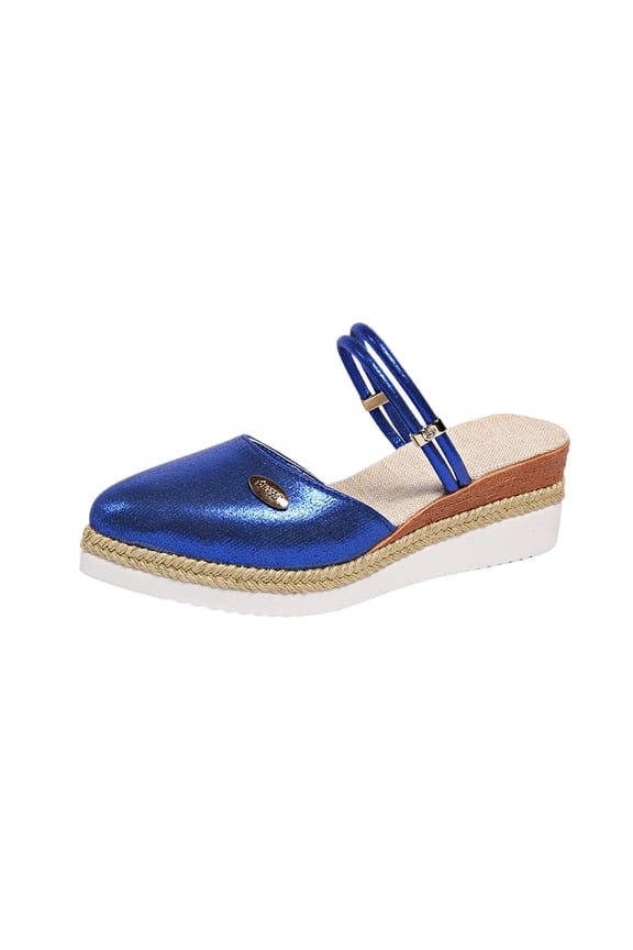 Womens Versatile Plus Size Closed Toe Wedge Sandals Hemp Rope Sole Thick Sole Cool Slippers for Spring Summer Blue 5.5(36)