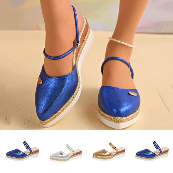 Hinvhai Womens Versatile Plus Size Closed Toe Wedge Sandals Hemp Rope Sole Thick Sole Cool Slippers for Spring Summer Silver 9(42)
