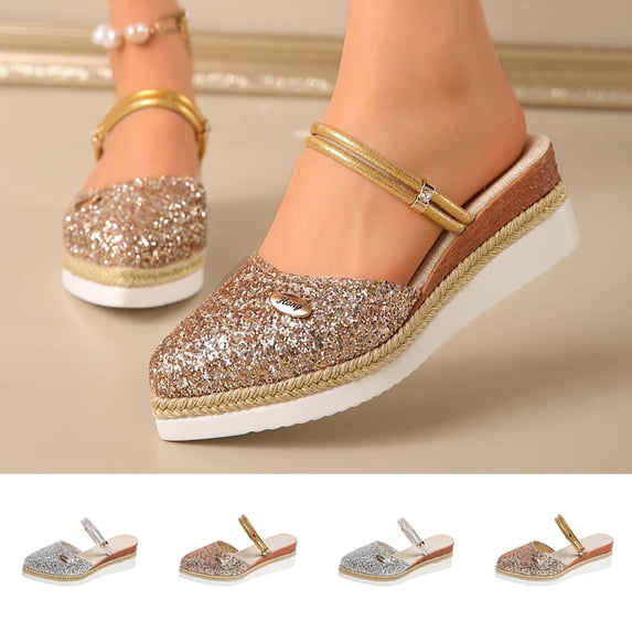 Hinvhai Womens Wedge Sandals Closed Toe Slingback Ankle Strap Comfortable Casual Summer Wedges Shoes Silver 9(42)
