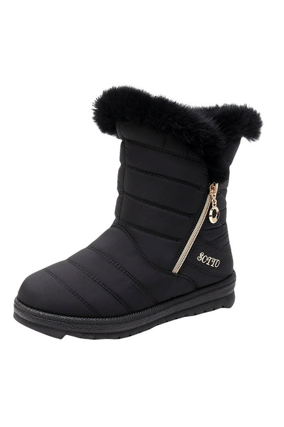 Womens Winter Snow Boots ,Warm Fur Lined Zipper Ankle Booties Comfortable Outdoor Waterproof Non Slip Boots for Women Black 6.5(38)