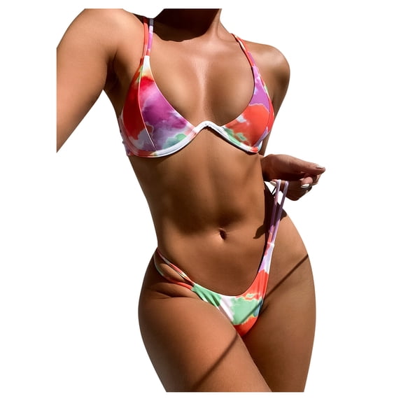 Hinvhai Womens swimsuits clearance,Women Bandeau Bandage Bikini Set Push-Up Brazilian Swimwear Beachwear Swimsuit Red M(M)