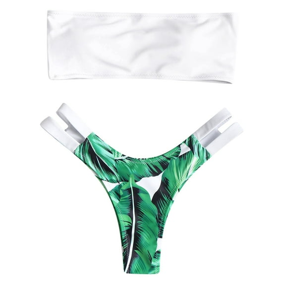 Hinvhai Womens swimsuits clearance,Women Floral Print Bikini Set Push-Up Swimsuit Beachwear Padded Swimwear White M(M)