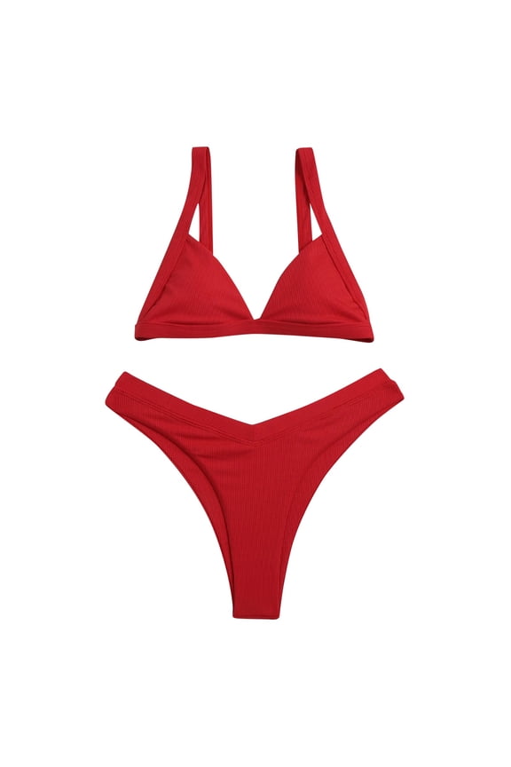 Womens swimsuits ,Women Two Pieces Bathing Suit Marine Style Print Bottom Bikini Set Switmsuit Red M(M)