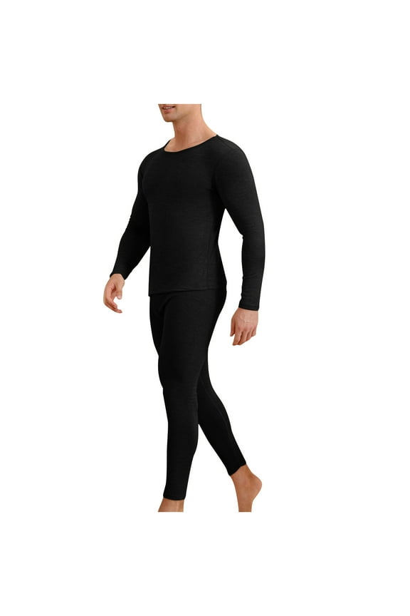 thermal Underwear Set for Men Long Johns with Fleece Lined Black 8(L)