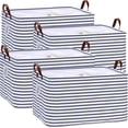 thumbnail image 1 of Hinwo 18.6 Gal./74.4 Qt./70.2 L Canvas Storage Bins, Rectangle Storage Baskets, Storage Cubes with Totes, Drawstring Closure, 22 x 15 x 13 Inches, 4-Pack, Navy Blue Stripe, 1 of 6