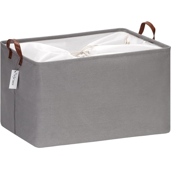 Hinwo 18.6 Gal./74.4 Qt./70.2 L Canvas Storage Bins, Rectangle Storage Baskets, Storage Cubes with Totes, Drawstring Closure, 22 x 15 x 13 Inches, Grey