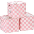 thumbnail image 1 of Hinwo 3-Pack Square Organizer Shelf Bins, Canvas Fabric Storage Baskets with Handles & Drawstring Cover, 22L Collapsible Storage Boxes, 11 x 11 x 11 Inches, Pink Checkerboard, 1 of 6