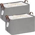 thumbnail image 1 of Hinwo 8.3 Gal./33.2 Qt./31.5 L Canvas Storage Bins, Rectangle Storage Baskets, Storage Cubes with Totes, Drawstring Closure, 16.5 x 11.8 x 9.8 Inches, 2-Pack, Grey, 1 of 6