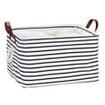 thumbnail image 1 of Hinwo 8.3 Gal./33.2 Qt./31.5 L Canvas Storage Bins, Rectangle Storage Baskets, Storage Cubes with Totes, Drawstring Closure, 16.5 x 11.8 x 9.8 Inches, Black Stripe, 1 of 6