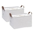 thumbnail image 1 of Hinwo 8.3 Gal./33.2 Qt./31.5 L Canvas Storage Bins, Rectangle Storage Baskets, Storage Cubes with Totes, Drawstring Closure, 16.5 x 11.8 x 9.8 Inches, 2-Pack, Grey Stripe, 1 of 6