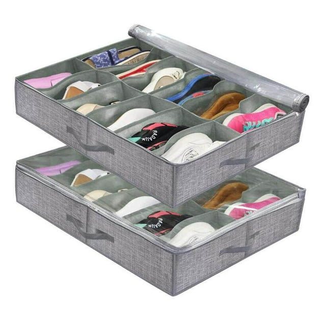 Hinzonek 2 Pack Under Bed Shoe Storage Organizer for Closet Fits 24