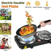 Hinzonek 2000W Portable Electric Double Burner, Electric Hot Plate Kitchen Cooktop Cooking Stove Frying Pan and Easy to Clean for Home or Dorm, 5 Adjustable Temperatures, Black