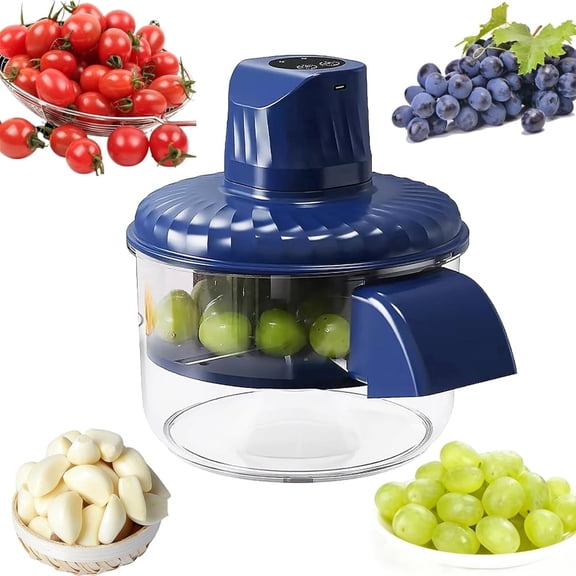 Hinzonek Electric Grape Peeler Machine, Automatic Fruit Peeler for Cherry Tomato, Small Fruit Skin Remover Tool with Rechargeable Battery for Home Commercial (Blue)
