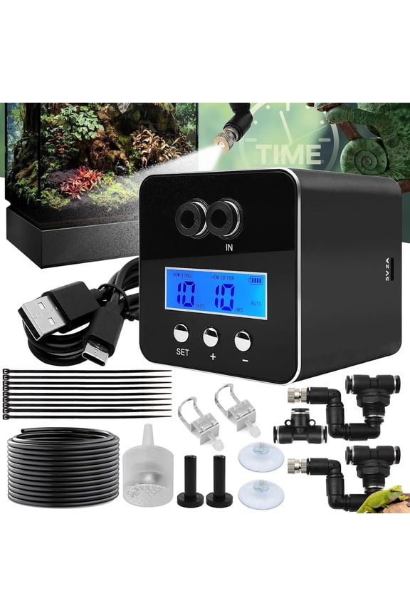 Automatic Reptile Humidifier Misting System, Reptile Smart Mister Spray, with Timer, 360Adjustable Nozzles, for Chameleon, Snakes, Frogs, Plants, Amphibian