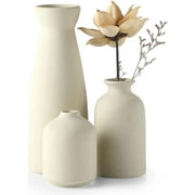 Hinzonek Ceramic Vase Set of 3, Small Flower vases for Decor,Modern Boho Farmhouse Home Decor,Decorative vase for Pampas Grass&Dried Flowers,idea Shelf,Table,Bookshelf  Entryway- Distressed,Beige