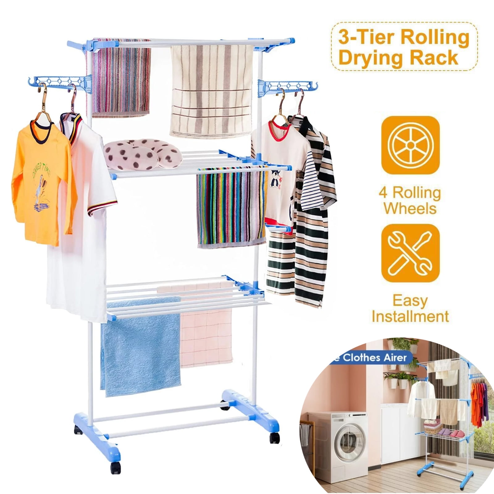 Bigzzia Clothes Drying Rack Folding Drying Rack Clothing 4 Tier Clothes  Horses Rack Stainless Steel Laundry Drying Rack with Two Side Wings Grey  Gray 4 Tier 