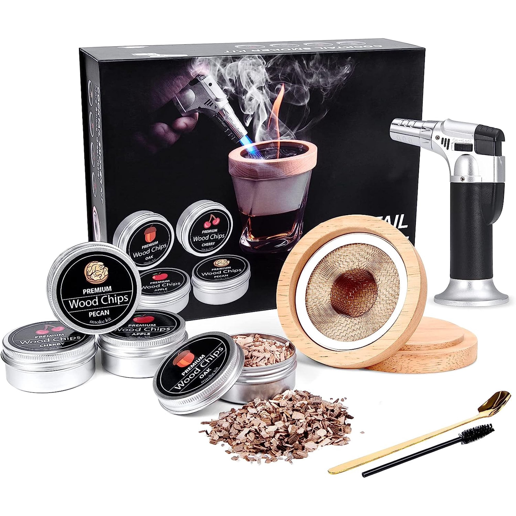 Hinzonek Cocktail Smoker Kit with Torch - 4 Flavors Natural Wood Chips  Included, Whiskey Smoker Infuser Kit for Bourbon, Old Fashioned and  Dessert, Birthday Gift for Men, Dad, Husband and Friend 
