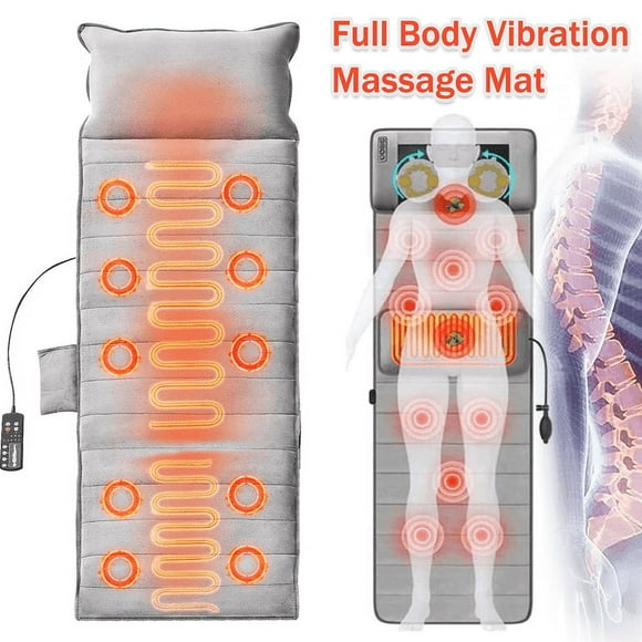 Hinzonek Electric Full Body Massage Mat, Far Infrared Heat massage with Heat Vibration Massage Pad Cushion Back Massage Mattress Chair Pad and Neck Massage Pillow, 9 Vibration Motor