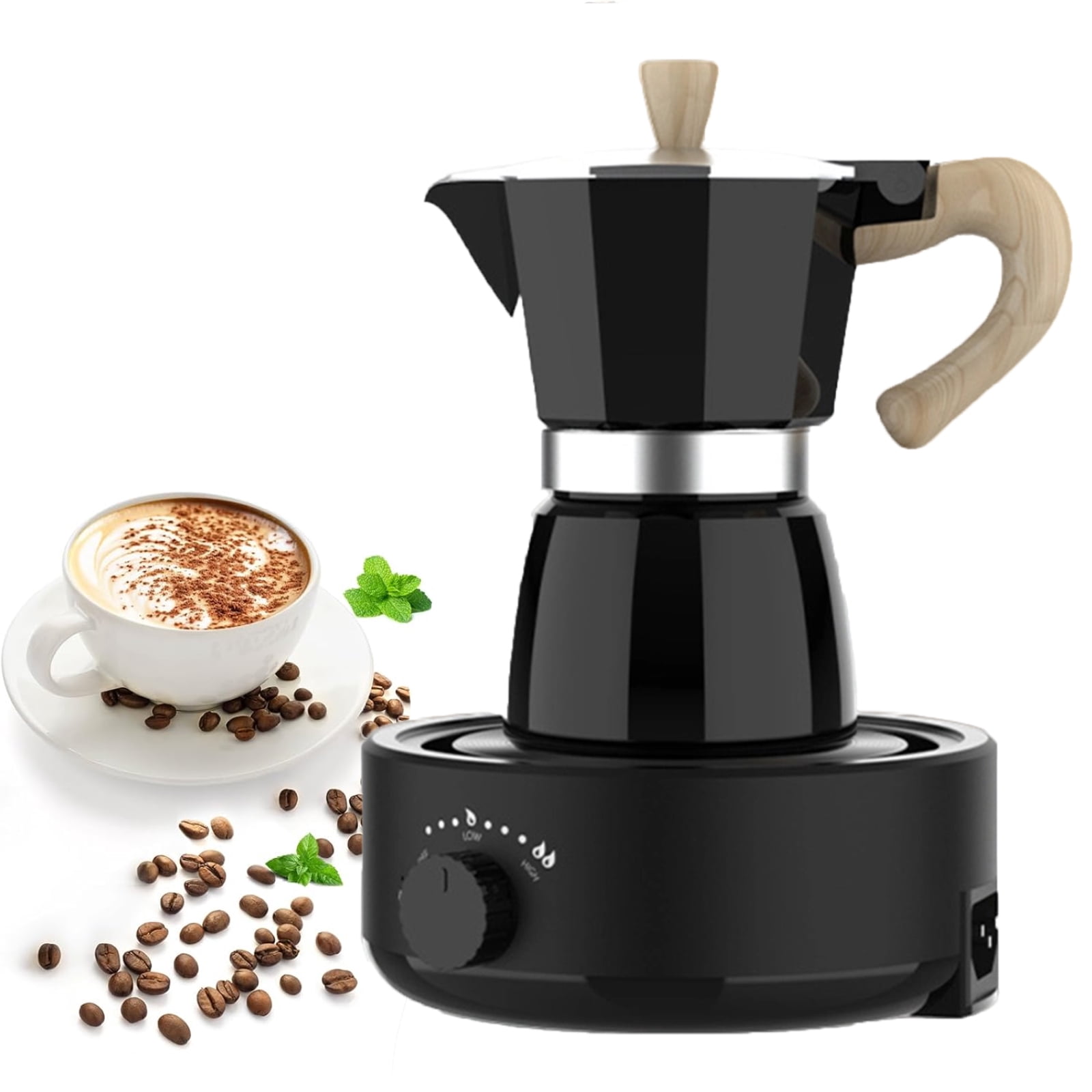 Hinzonek  Aluminum Alloy Moka Pot Set with Electric Stove Stovetop Espresso Coffee Maker for Coffee Lovers