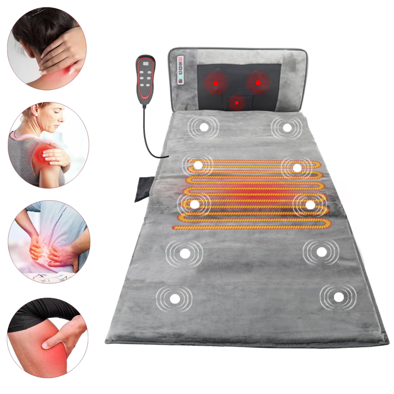 Hinzonek Full Body Vibration Massage Mat With Heat Electric Massage Pad With Head Pillow And 6466