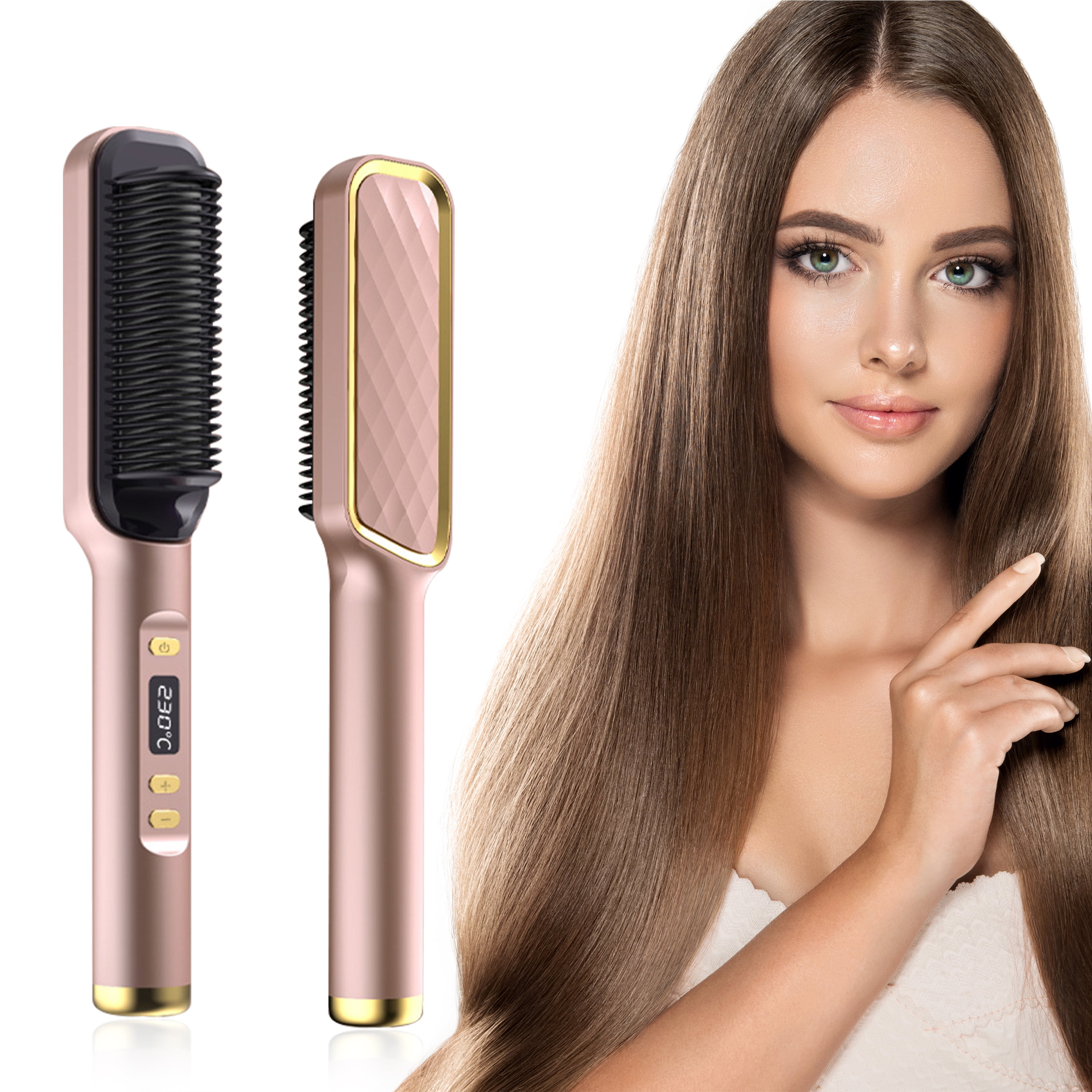 Hinzonek Hair Straightener Brush,Hair Straightening Iron with Builtin