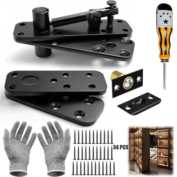 Hinzonek Hidden Door Hinge Pivot, Heavy Duty Stainless Steel Invisible Door Bookcase Hinge Kits, 360 Rotation Swinging Pivot Hinge Device for Secret Door or Concealed Door (Black)
