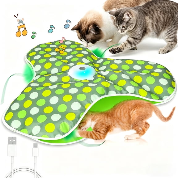 Hinzonek Interactive Cat Toys Rechargeable, Moving Concealed Feathers, Real Mouse Squeaky, Touch Activated Cat Kitten Exercise Toy for Indoor Bored