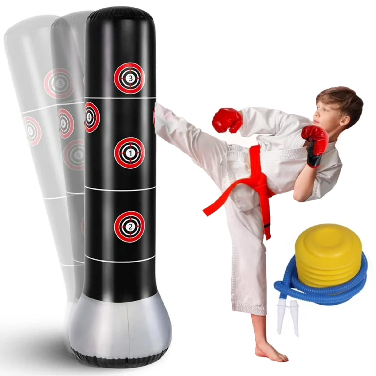Hinzonek Kids Inflatable Punching Bag ,63" Inflatable Kid Boxing Bag,Children Sports Toy Free Standing Bounce Back Tumbler for Sparring Boxing Bag Suitable for Karate Kickboxing,Gift for Boys