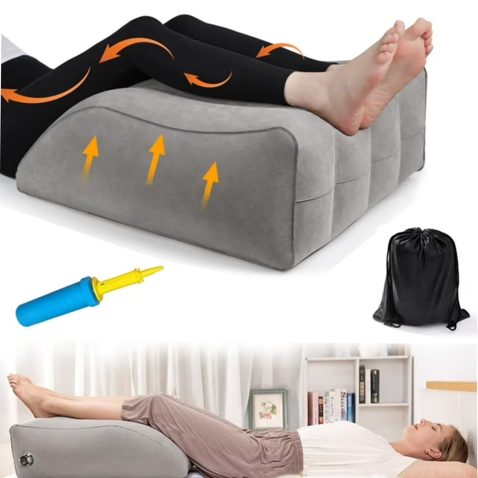 Hinzonek Leg Elevation Pillows, Inflatable Portable Wedge Pillows for Sleeping, Legs Reduce Swelling, Blood Improve Circulation, Back Pain, After Surgery, Foot Lift Rest, Pregnant, Gray