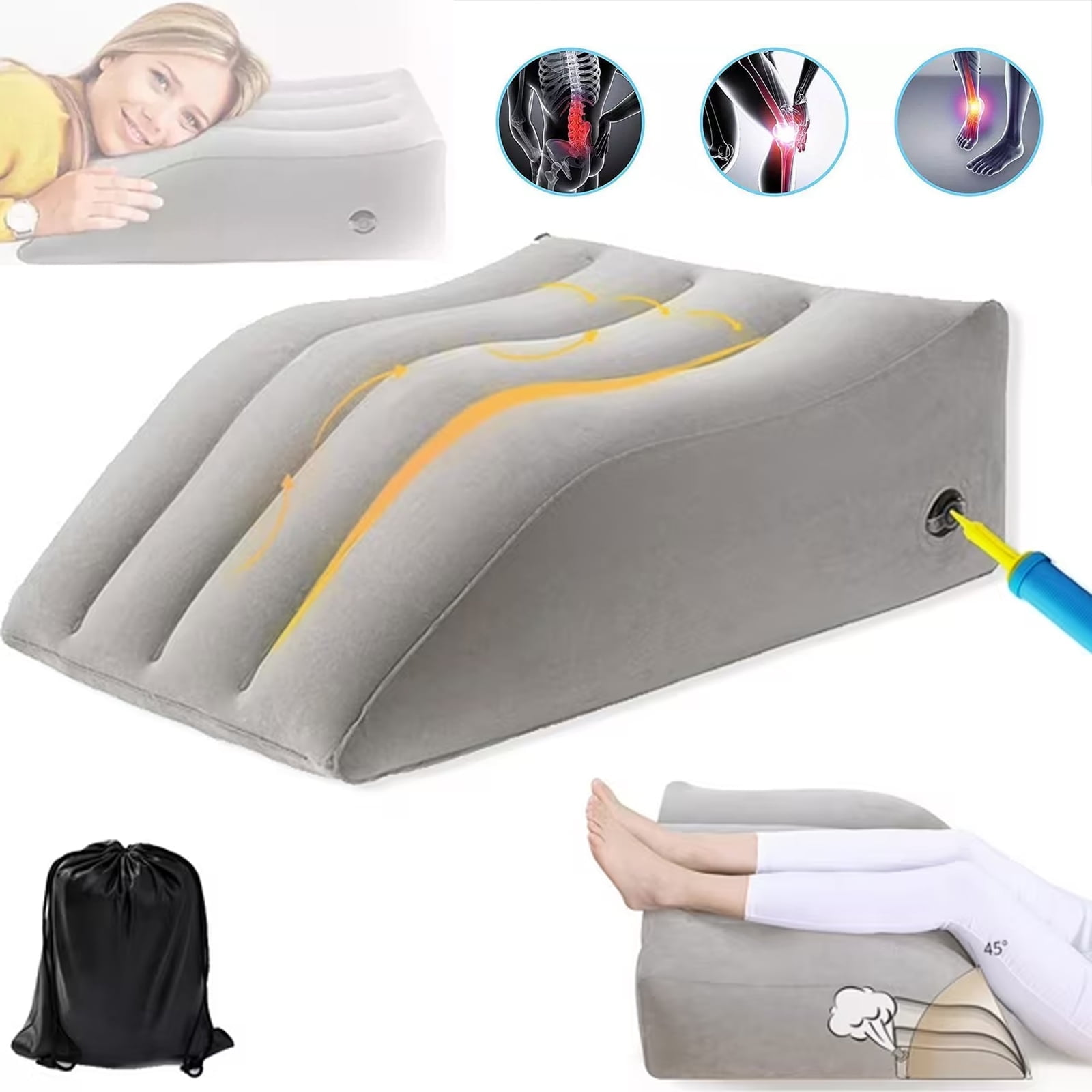 Hinzonek Leg Elevation Pillows, Inflatable Portable Wedge Pillows for Sleeping, Legs Reduce Swelling, Blood Improve Circulation, Back Pain, After Surgery, Foot Lift Rest, Pregnant, Gray