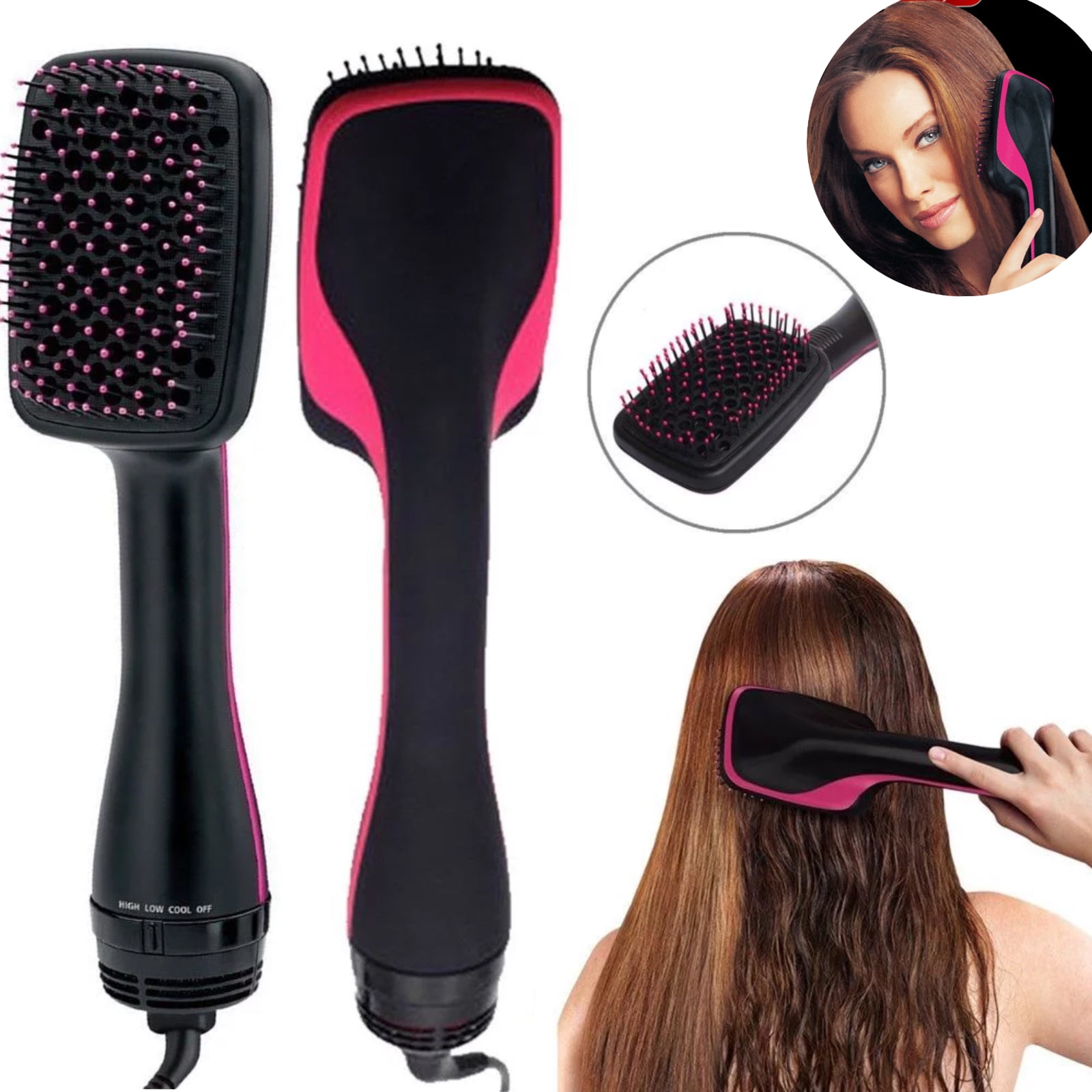 Hinzonek One Step Hair Dryer,Volumizer Hot Air Hair Dryer Brush,Salon Negative Electric Blow Dryer Rotating Curler and Ion Hair Straightener Brush for Fast Drying,Straightening,Curling