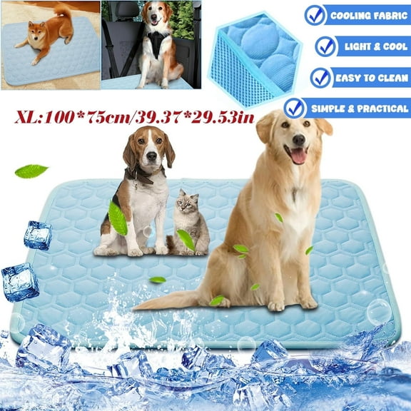 Pet Dog Cooling Mat, Foldable Self Cooling Pad, Non-Toxic Non-Slip Foldable Ice Silk Washable Sleeping Kennel Mat for Dog Cat Rabbit and Guinea Pig Cages, XL