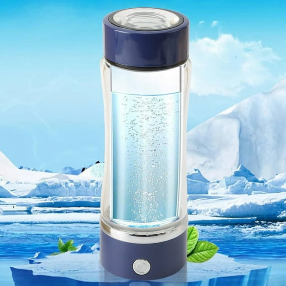 Hinzonek Portable Hydrogen Water Bottle, Rechargeable Glass Hydrogen Water Generator Bottle, Water Ionizer Machine, 420ml Hydrogen Rich Water Glass Health Cup, Blue
