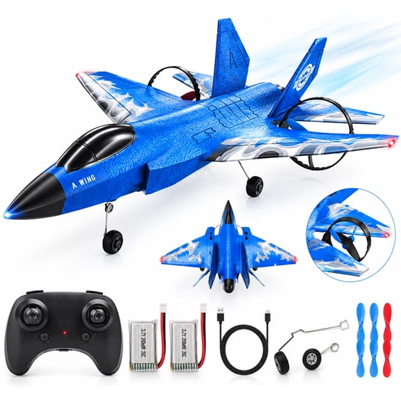 Hinzonek RC Plane, F-35 Rc Airplane Fighter Ready to Fly with Remote Control and 2 Batteries, 2.4Ghz Jet Fighter Toy Gift for Boys Girls Kids Adults Beginners, Blue
