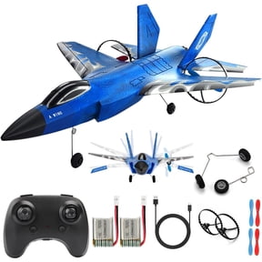 Hinzonek RC Plane, F-35 Rc Airplane Fighter Ready to Fly with Remote Control and 2 Batteries, 2.4Ghz Jet Fighter Toy Gift for Boys Girls Kids Adults Beginners, Blue