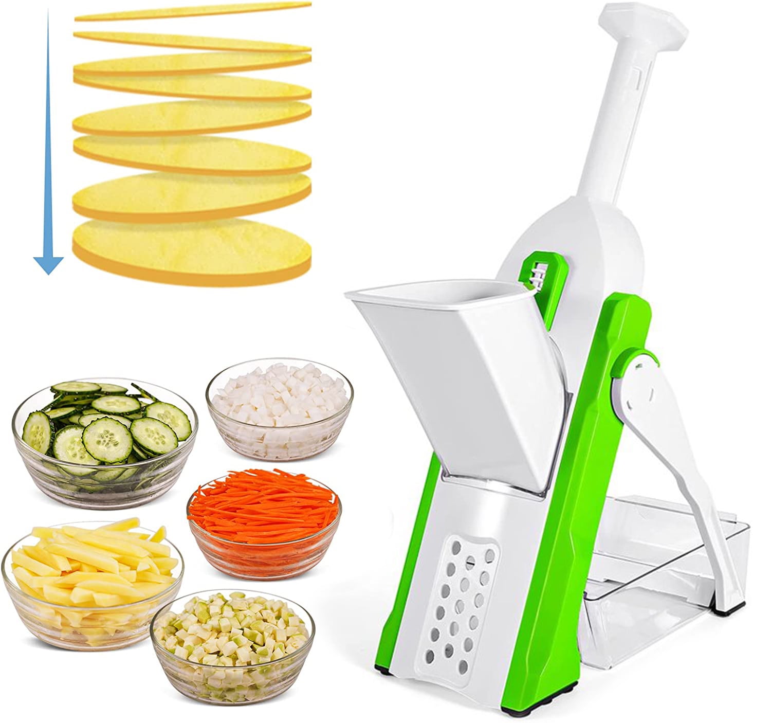  ONCE FOR ALL Safe Mandoline Slicer 5 in 1 Vegetable Chopper  Food Potato Cutter, Strips Julienne Dicer Adjustable Thickness 0.1-8 mm  Kitchen Chopping Artifact Fast Meal Prep (Gray) : Home & Kitchen