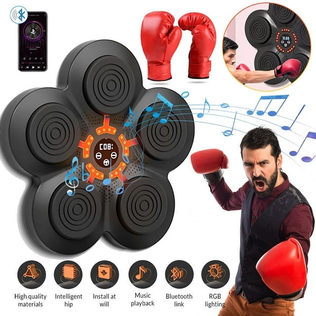 Hinzonek Smart Music Boxing Trainer with Adjustable Modes, Gloves Included, Wall Mounted for