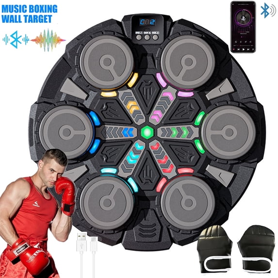 Hinzonek Music Boxing Machine, Smart Bluetooth Interactive Wall-Mounted Punching Pad Trainer with RGB Lights, Home Exercise Workout Gym Equipment, with Gloves