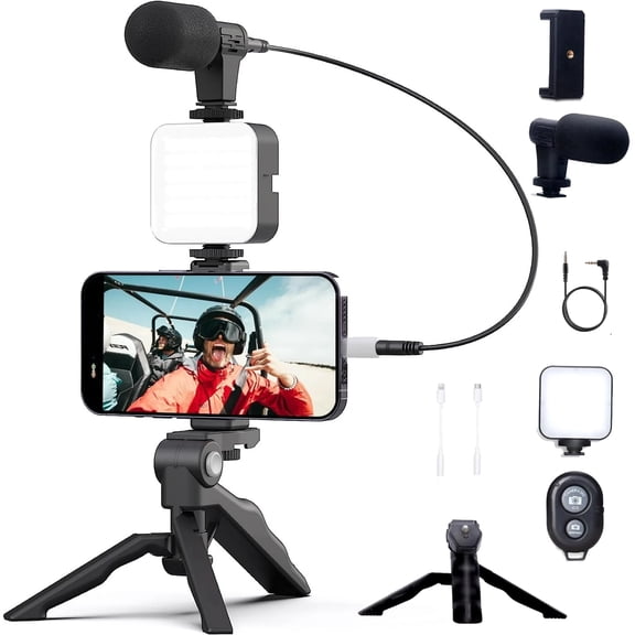 Hinzonek Vlogging Kit for Smart Phone, Android with Tripod, 36 LED Light, Vlogging Starter Kit with Mini Microphone for Live Stream, Video Calls, Vlogging