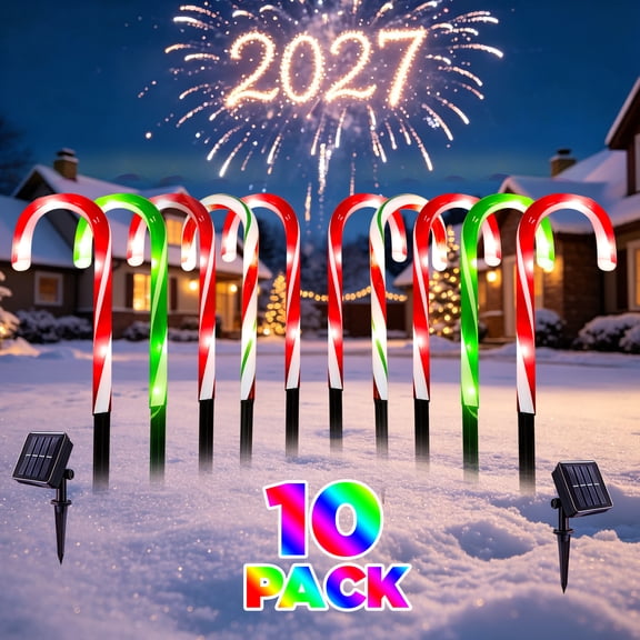 HioHa 2 Pack Candy Cane Lights, 5-in-1 Christmas Pathway Stake Lights, Multicolor LED Waterproof Lighted Candy Cane Decorations for Yard Lawn Garden Walkway
