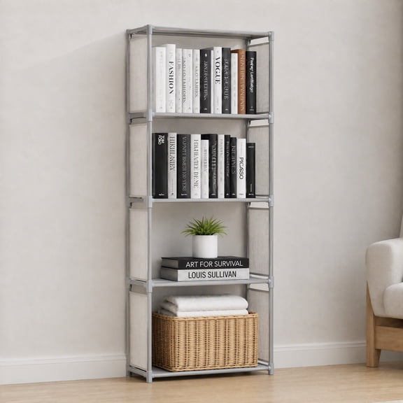 HioHa 4-Cube Storage Organizer, Portable Cube Shelf Bookcase, Space Saving Cubby Storage Shelves for Closet, Bedroom, Home Office, Gray