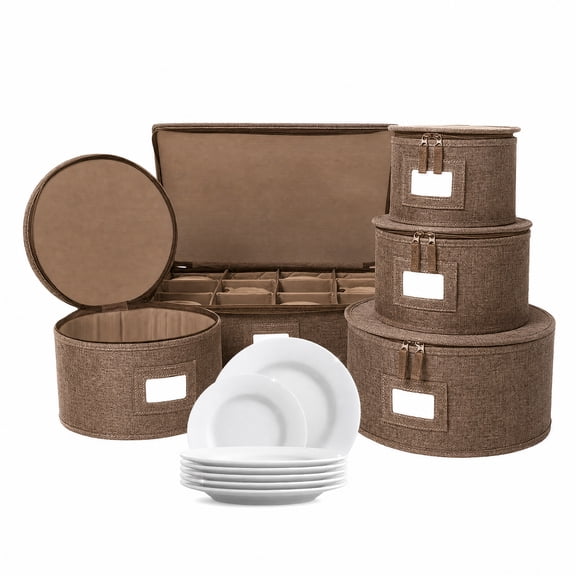 HioHa 5-Piece China Storage Containers, Stackable Dish Box with Felt Dividers for Plates, Wine Glasses, Mugs, Saucers, Kitchen & Moving Organization