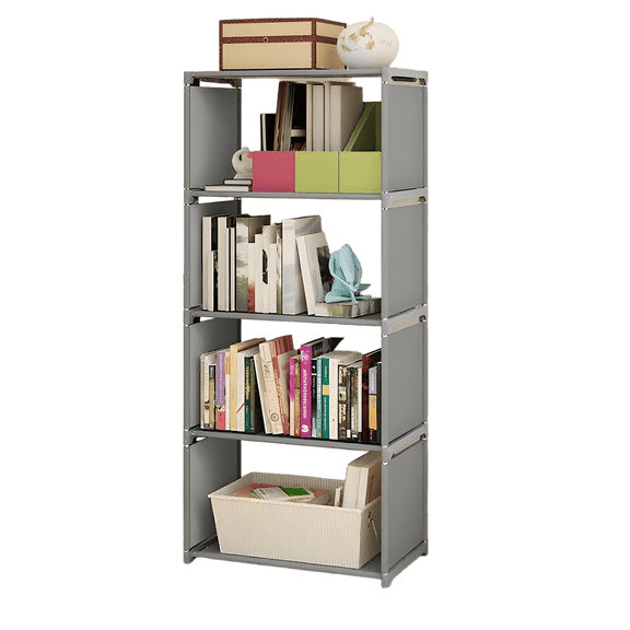 HioHa 5-Cube Storage Organizer, Portable Folding Bookshelf with Adjustable Shelves , Space Saving Unit for Home Office Closet , Grey