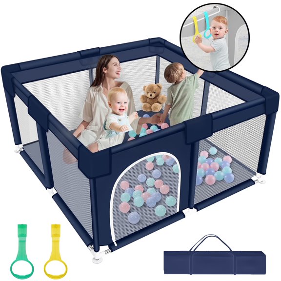 HioHa 52" x 52" Baby Playpen, Portable Play Yard with Sturdy Steel Frame & Breathable Mesh, Indoor Outdoor Baby Play Area