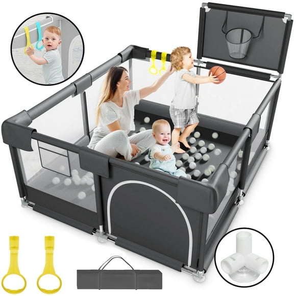 HioHa Baby Playpen, Baby Playard with Basketball Hoop, Portable Play Yard Baby Fences for Infant Toddler