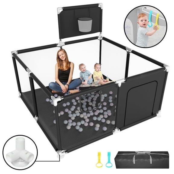 HioHa Baby Playpen, Baby Playard with Basketball Hoop, Portable Play Yard Baby Fences for Infant Toddler