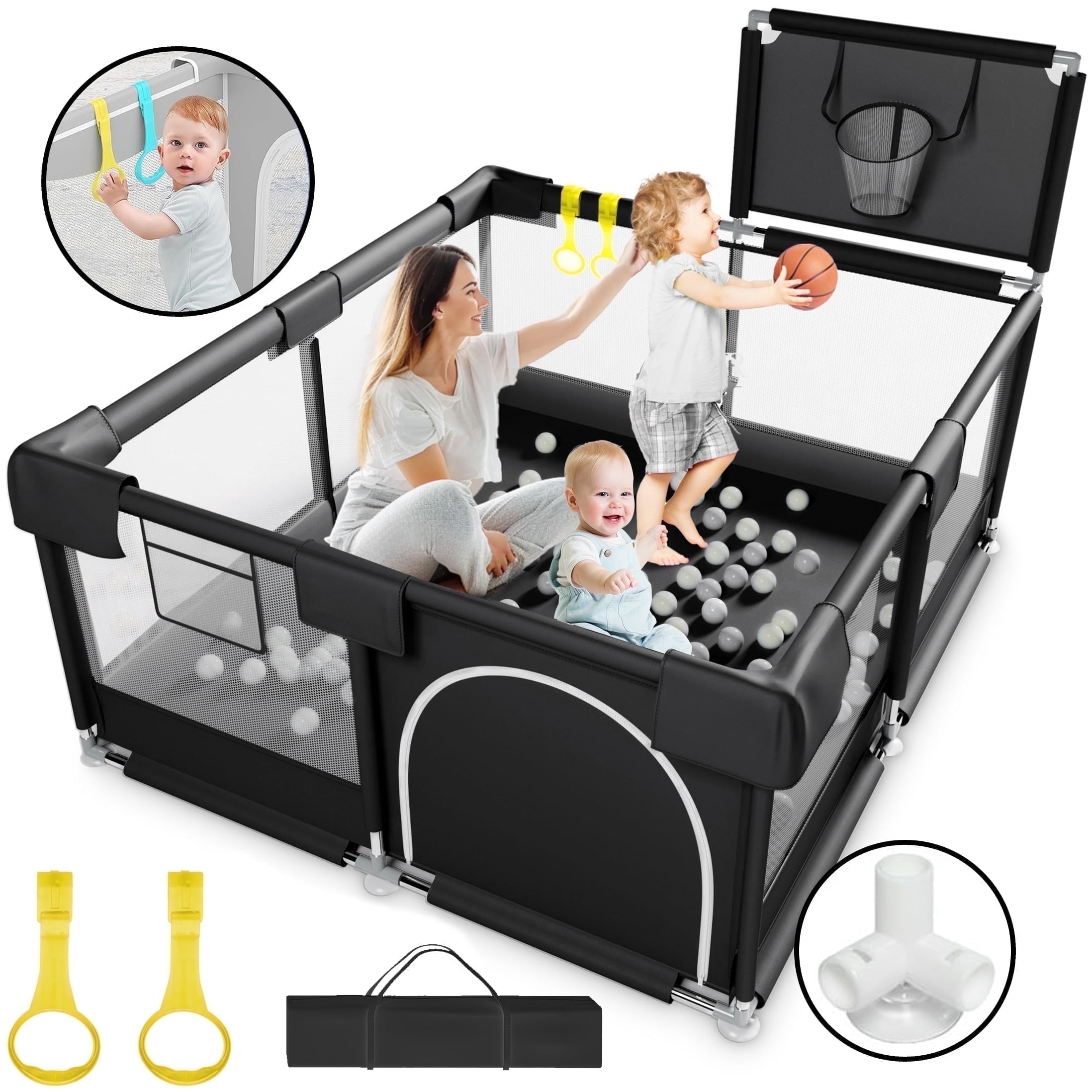 HioHa Baby Playpen, Baby Playard with Basketball Hoop, Portable Play Yard Baby Fences for Infant Toddler